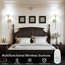 2-Pack Wireless RGB Wall Lamps With Remote, Rechargeable Battery Sconces, Dimmable Fabric Shade Night Lights For Bedroom Living Room Hallway - 金色 - 查看 4