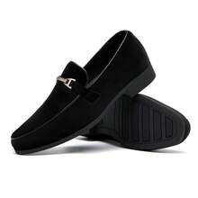 Men's Velvet Loafers Slip-On Comfortable Formal Dress Shoes Wedding Tuxedo Casual Oxfords - 黑色 - 查看 5