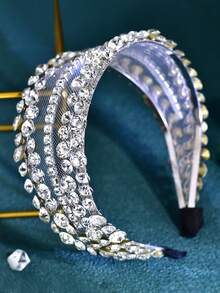 1件银色女士头饰，闪亮水钻发箍，网状发箍，立体宽发箍，新娘头饰，婚宴，舞会发饰，装扮头饰，角色扮演道具，婚礼配饰，女士配饰，春夏发饰 - 銀色 - 查看 7