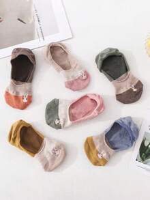 5/6双可爱兔子图案防滑硅胶隐形袜，薄款短袜，夏季款式 - 彩色 - 查看 10