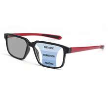 1pc Sports-Style Photochromic Multifocal Reading Glasses, 2-In-1 Progressive Lens With Light-Sensitive Tinting, Ultra-Light Frame With Minimalist Bicolor Non-Slip Temples Design, Suitable For Indoor/Outdoor, Office, Leisure & Reading - Red and Black - View 14