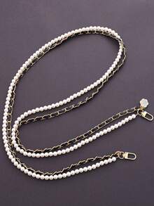 三件套：长款珍珠链 + PU 皮革手机挂绳 | 镀金铝合金肩带 | 人造毛球珍珠吊坠腕带 - 彩色 - 查看 8