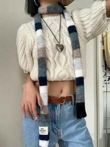 1pc Y2K Striped Fleece Long Scarf,, Fashionable Accessory Women, Autumn/Winter K5OX - 多色 2 - 查看 7
