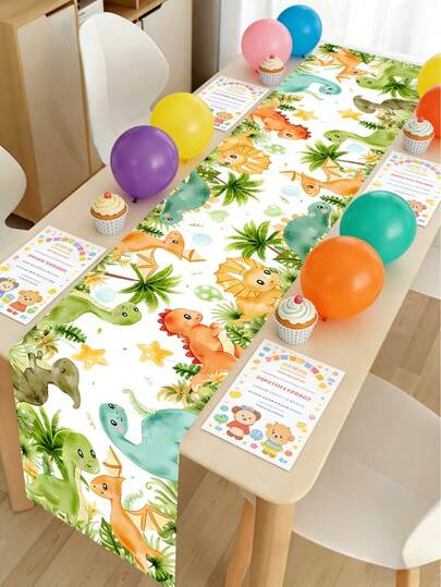 1pc Dinosaur Themed Table Runner,Cute Dinosaur Forest Pattern Table Flag,Cartoon Birthday Party Table Cover,Baby Shower Party Table Cover,Baby Shower Party Tablecloth Decoration, Boy/Girl Party Decoration Table Cloth,Gender Reveal Decoration Table Skirt, Baby Shower Gift, Baby Shower Family Decorations Gifts,1st Birthday Party Supplies,Holiday Birthday Party Decoration Table Cloth, Indoor And Outdoor Party Supplies Tablecloth,Party Kids Favors,