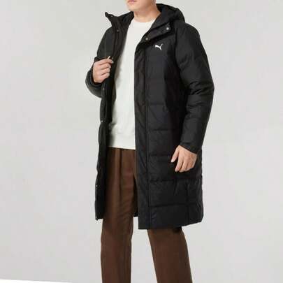 Puma 男女通用长款羽绒服，户外保暖情侣运动防风连帽休闲外套，685322-01