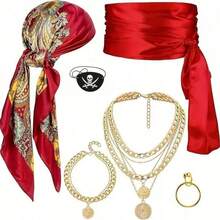 1/3/4/6件套海盗服装套装 - 包括头巾、腰带、眼罩、骷髅戒指和道具枪，适合万圣节、角色扮演、文艺复兴集市、海盗主题派对和舞台表演，也可作为情人节服装。 - 彩色 - 查看 14