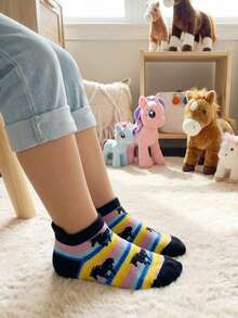 5双儿童船袜，小马图案，柔软轻便低帮，春夏短袜，船袜 - 彩色 - 查看 4