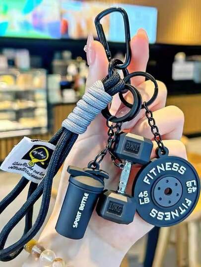 PVC Fitness Hanging Rope Keychain, Dumbbell & Barbell Decor Pendant, Bag Charm & Jewelry Accessory, Y2K Girl & Friend Gift
