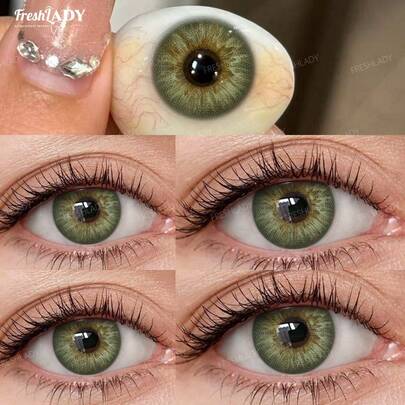 FRESH LADY Freshlady 1 Pair Yearly Disposable 14.20mm Green Soft Cosmetic Contacts, Soft, Breathable, For Daily Makeup