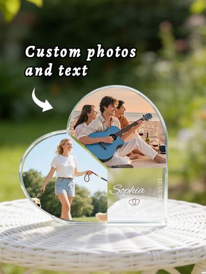 1pc Customize Photo Collage Heart Acrylic Plaque, Picture Sign For Wife, Personalized Name Heart Sign Keepsake,Custom Name & Date Couple Photo Frame Sign,Best Gift For Weddings, Anniversaries,Home Decor Keepsake Plaque,Gifts For Boyfriend,Desk Supplies Office