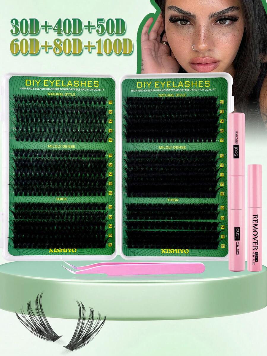 570pcs Mixed Eyelash Extension Kit, High Capacity Individual Lashes 10-16MM Mixed D-Curl Natural Soft Comfortable False Eyelashes, Includes Lash Glue, Tweezers And Lash Brush - Multicolor - View 1