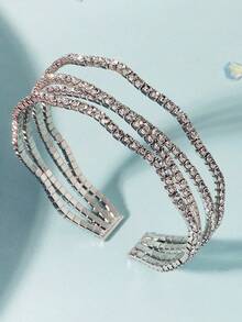 1pc Geometric Wide Wristband, Sparkly Crystal Inlaid Adjustable Bracelet For Streetwear & Prom - Multicolor - View 10