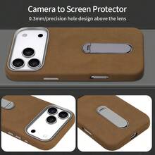 VIETAO Magnetic Wireless Charging Mobile Phone Case Compatible With Iphone 15 16 17 Pro Max Air Tumbled Leather 360 Degree Hidden Bracket Cell Phone Cover - Dark Brown - View 7