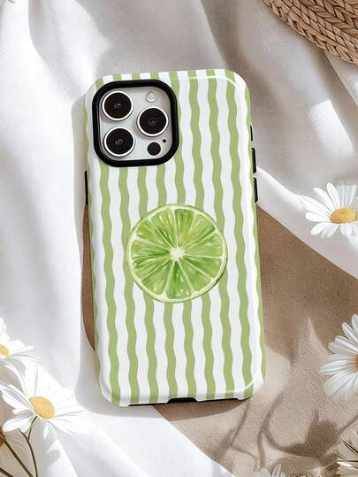 1pc Refreshing Wavy Watercolor Lemon Pattern Glossy 2-In-1 Phirim Hard Phone Case, Compatible With Samsung/Compatible With IPhone 11/12/13/14/15/16/17 Pro Max
