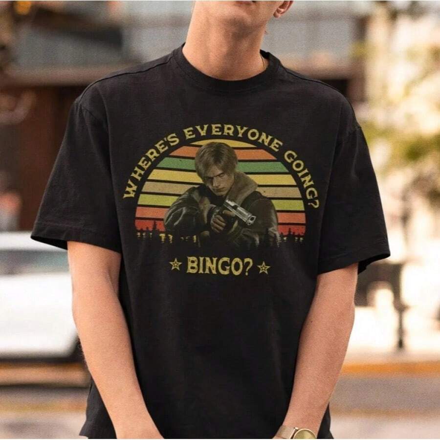 Leon Kennedy Retro "Where Is Everyone Going?" Gift Unisex T-Shirt - 黑色 - 查看 1