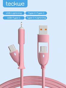 Teckwe 四合一快充线，液态硅胶材质，1米长，多功能充电线，配备4个可自由转换的接口，充电时可切换使用，适用于手机、平板电脑，USB-C接口。 - 彩色 - 查看 1