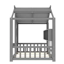 TWIN SIZE FLOOR BED FRAME FOR TODDLER MONTESSORI HOUSE BED WITH ROOF DESIGN STORAGE SHELF PLAYHOUSE BED WHITE PERFECT KIDS BED FOR BOYS AND GIRLS TODDLER BED IDEAL CHILD'S BED - Grey - View 8