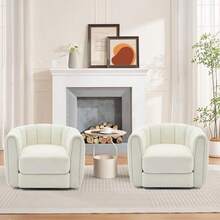 Sillón giratorio moderno con acento de barril, tapizado en tela de peluche de 360° con respaldo a rayas y acolchado de felpa, cómodo sillón redondo (1 unidad) - Blanco - Ver 7