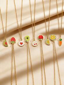1pc Stainless Steel Necklace, Casual Elegant Luxury Strawberry & Cherry Fruit Design, Suitable For Women's Daily, Party, And Gift Giving - Multicolor - View 1