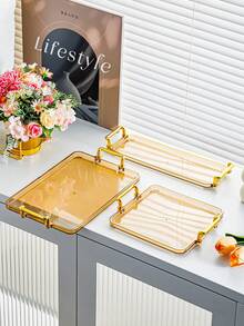 1pc Multifunctional Tray With Gold Rim, Multipurpose Rectangular Plate For Tea, Water, Candy, Biscuits, Bread - Suitable For Kitchen, Dining Room, Living Room - Perfect For Wedding, Banquet, Gift, Birthday - Gold - View 16