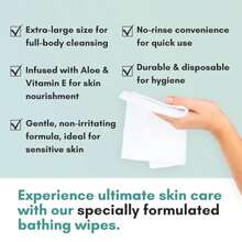 Nurture XL Ultra Thick Body Wipes For Adults W\/Aloe | 40 Extra Large Disposable Cloth Wet Cleansing No Rinse Bathing Washcloths, Waterless Shower | Bath Wipe For Women, Men &Amp; Elderly - ColorA - 查看 7