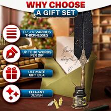 Feather Quill Pen And Ink Set – Black Feather Pen And Ink Set With Stainless Steel Nib & Stand For Calligraphy Beginners, Authors & Writers – Unique Gift & Vintage Decor For Home & Office - 黑色的 - 查看 5