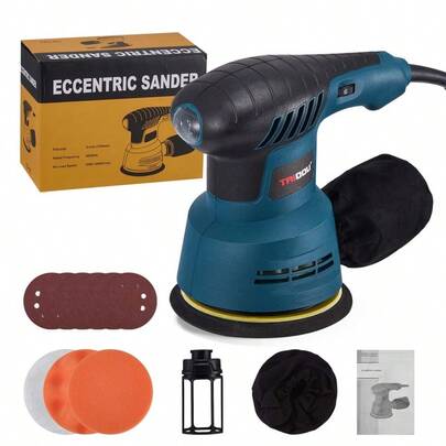 Random Orbit Sander,125mm Orbital Sander With 6 Variable Speeds, 12000 RPM, 20 Sanding Discs, 3 Polishing Pads, Sanders With Dust Collector For Woodworking, Sanding, Polishing