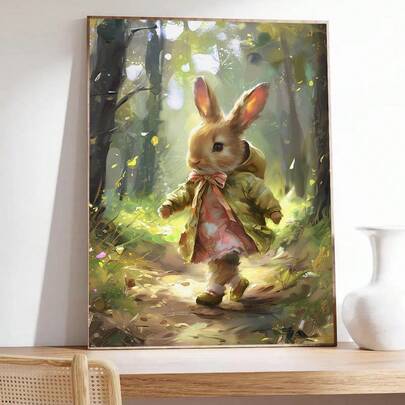 1pc, Canvas Wall Art, Framed Wall Decor, Vintage Easter Bunny Design, Antique Rabbit Painting, Farmhouse Nursery Decor, Rabbit Wall Art, Spring Decor, Vintage Easter Bunny Print, Easter Decorations, Rustic Decor, Rabbit Artwork, Kids Room Decor, Farmhouse Decor Art, Spring Decor, Spring Home Decor, Easter Poster, Room Decor Aesthetics, Dorm Decor, Bedroom Decor, Living Room Decor, Bathroom Decor, Kitchen Decor, Dining Room Decor, Holiday Gifts, Apartment Decor, Office Decor