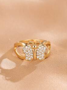 1枚极简蝴蝶形微镶锆石时尚戒指，小众设计，百搭日常佩戴配饰 - 戒指 - 查看 11