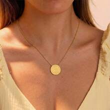 1set/3pcs Stainless Steel Saint Benedict Medal Necklace&Stud Earrings Set - Neutral, Light Luxury Simple Saint Benedict Of Nursia Round Coin Pendant, Daily Religious Accessories&Thoughtful Gifts, Eternal Fashion Item Suitable For All Seasons - Gold - View 5