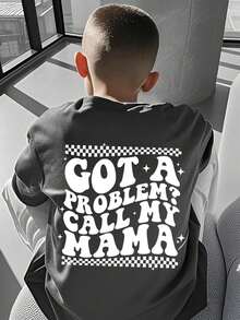 Camiseta con estampado de lema gráfico para niño preadolescente, de tela suave y cómoda, adecuada para deportes al aire libre, uso casual diario, estilo callejero y de campus, moda primavera/verano casual - Gris Oscuro - Ver 3