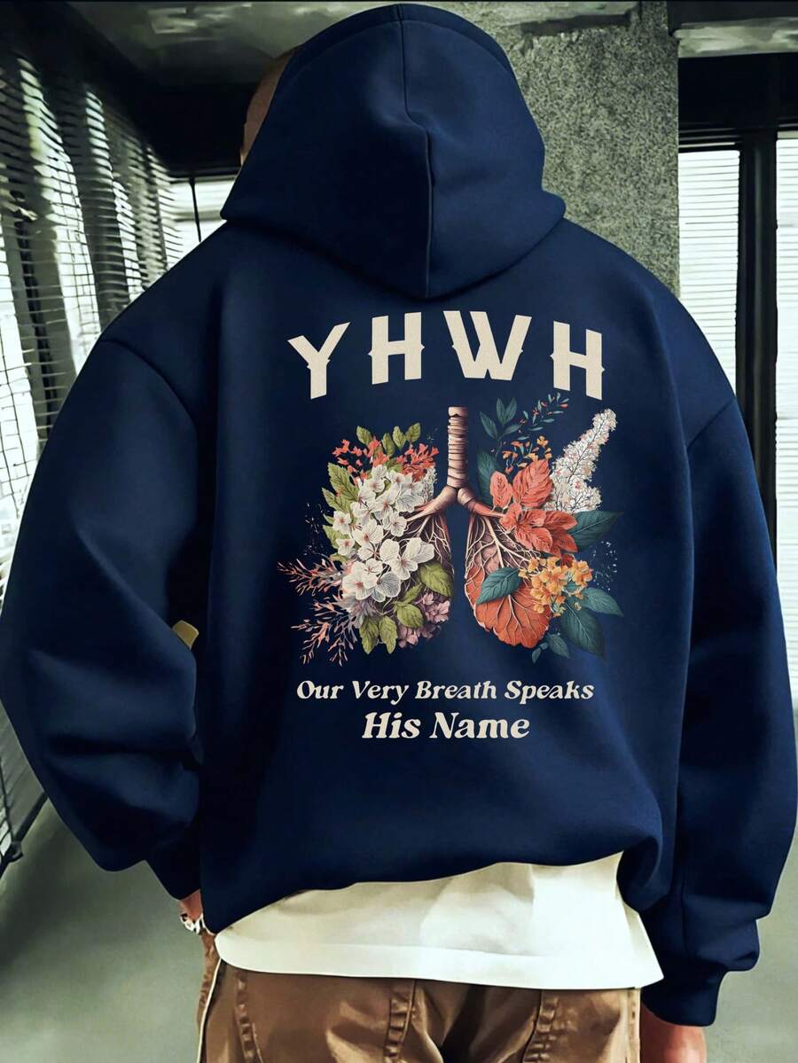 Thin Fleece Men's Hoodie - Autumn Winter Long Sleeve Sweatshirt - Floral Lung Print T-Shirt - Youth Long Sleeve - Halloween Gift - Christmas Gift - Birthday Present Choice; YHWH Our Very Breath Speaks His Name Design - Comfortable Casual Top For Men - Streetwear Style - Perfect For Daily Wear And Special Occasions - High Quality Material - Unique Christian Faith Apparel - Ideal For Layering - Stylish And Warm - Suitable For Various Activities - Enhance Your Look With This Versatile Piece - Màu xanh hải quân - Xem 1