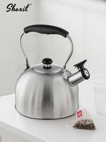 shoxil 1pc 2.5L Stainless Steel Whistling Tea Kettle, Suitable For Brewing Coffee And Tea, Silver Color With Black Handle Whistling Teapot - View 7