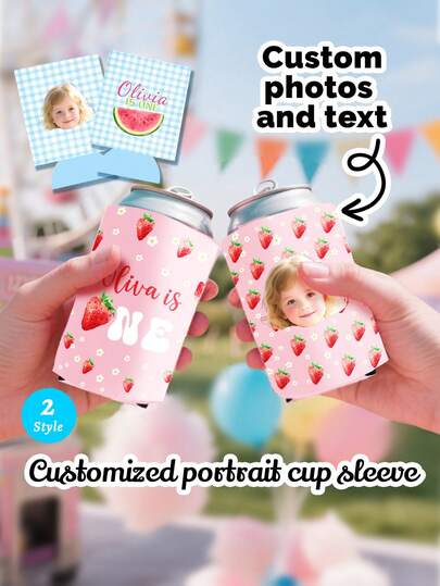 1pc Customize Face Fruit Themed Can Cooler,Personalized 1st Birthday Party Favor, Personalized Face Strawberry/Watermelon Can Cooler,Kid Birthday Decor, 1st Birthday Can Cooler, Fruit Theme Celebration Party Favors,Soda/Beer Can,Birthday Gifts