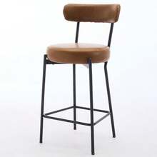 Juego de 2 taburetes de bar – Modernos, tapizados con respaldo, bouclé y cuero sintético, patas de metal resistentes, cómodos para islas de cocina, barras de desayuno y barras de hogar – Color: Cuero | Marrón Caramelo - Marrón - Ver 3