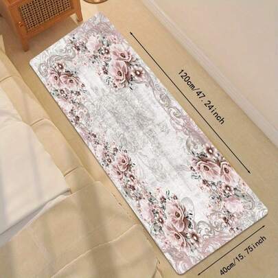 1 件复古粉色花卉装饰地毯，适用于小型室内外区域，是浴室、玄关、厨房、餐厅、游戏室、卧室、洗衣房的理想之选，可用作厨房地垫、门垫、地毯、走廊地毯、垫子、区域地毯、家居装饰、卧室地毯，可水洗。