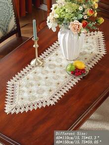 ABEST6522 Home&Living store 1pc Double Layer Fabric Lace Trimmed Table Runner, Dimensional Embroidery With Golden Thread For Kitchen, Dining, Study Tables, Home Decoration, Festivals And Parties, Indoor/Outdoor Use - Multicolor - View 14