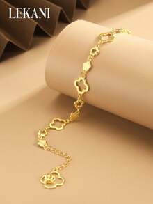 1 件 S925 纯银花朵和三叶草空心链手链，简约时尚，适合日常佩戴，送给母亲、女友的优雅礼物 - 金色 - 查看 5