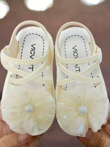 Sandalias con corazón de perla para niños, sandalias de moda estilo coreano con suela suave para niñas - Blanco - Ver 3
