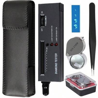KLONKEE جهاز اختبار الماس، جهاز اختبار الماس عالي الدقة، جهاز قياس التوصيل الحراري - قلم اختبار أحجار كريمة احترافي للماس مع مكبر 20 مرة وملقط للمبتدئين والخبراء
