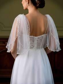 一对珍珠新娘肩饰胸针，优雅肩部配饰，可搭配女士婚纱，简约设计 - 彩色 - 查看 3