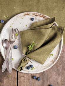 1/2pcs Skin-Friendly Classic Olive Green Cloth Napkins, Suitable For Weddings, Valentine's Day, And Home Use - Multicolor - View 3