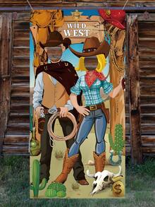 1pc Wild West Themed Door Curtain, Photo Backdrop, Fun Photo Frame Banner Photo Booth Prop Wild West Selfie, Welcome Porch Banner Wild West Cowboy Party Decoration, Cowboy Hat Pattern Vinyl Hanging Banner Suitable For Birthday, Wild West Cowboy Background Hanging Decor, Perfect For Wild West Birthday Game Party, Vintage Country Decor, Photo Booth Prop, Holiday Decoration, Outdoor Decoration, Hanging Decor, Party Favor - Western Cowboy - View 9