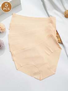 5pcs/Pack Women's Seamless Silky Soft Briefs, Solid Color Comfortable Stretchy Briefs, Suitable For Intimate Wear And Daily Use - Apricot - View 12
