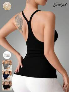 Bộ 3 áo hai dây cổ chữ U hở lưng, ôm sát, thoáng khí, thời trang có đệm ngực, đa năng cho mọi mùa - Nhiều màu - Xem 9
