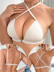 3pcs Multi-Color Set: Front Closure Wireless Bra With Removable Pads, Women's Lingerie Bra With Detachable Straps For Versatile Styling - Spaghetti Strap Bra, Criss-Cross Back Bra, And Spaghetti Strap Bra (Suitable For A-C Cup) - Multicolor - View 3