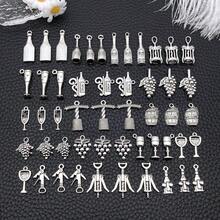 1pack Wine Themed Charms Mixed Grape Cocktail Shape Charms Wine Opener Pendants DIY For Necklace Bracelet Jewelry Making And Crafting - Multicolor - View 1