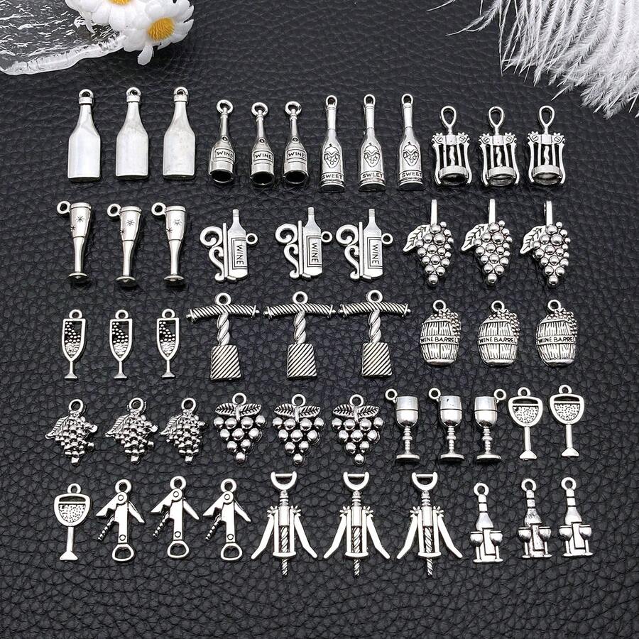 1pack Wine Themed Charms Mixed Grape Cocktail Shape Charms Wine Opener Pendants DIY For Necklace Bracelet Jewelry Making And Crafting - Multicolor - View 1