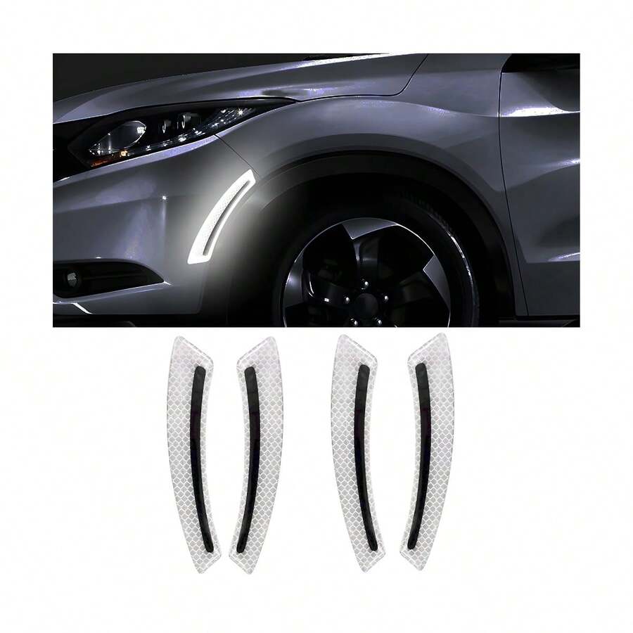 4PCS Car Wheel Eyebrow Reflective Stickers, Waterproof Anti-Scratch Auto Bumper Fender Safety Reflector Guard Strips Trim Side Marker, Vehicle Exterior Accessories, Universal Fit(White) - A - 查看 1