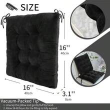 2 Pack Square Seat Cushions - Veet Slow-Rebound Foam Chair Pads Chair Pillow Cushion With Anti-Slip Ties For Kitchen Dining Office Chairs Tatami 16x16 Black - màu đen - Xem 2